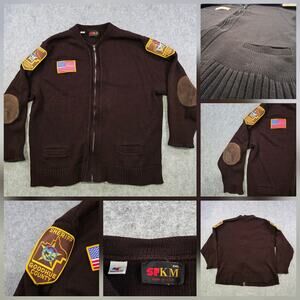 VTG Sheriff Goodhue County Sweater Mens 2XL Brown Knit Full Zip USA Flag Patch